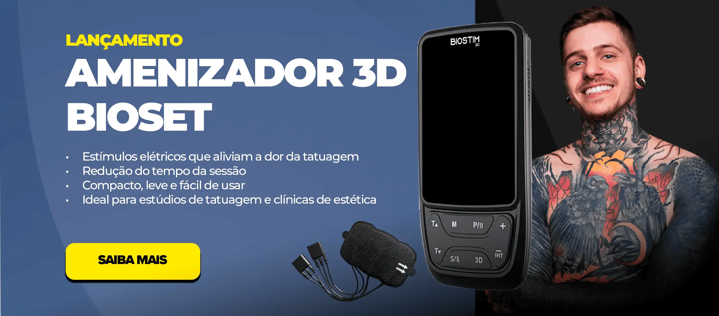 Amenizador 3D - Aparelho para Alívio de Dor na Tatuagem Tattoo - Bioset